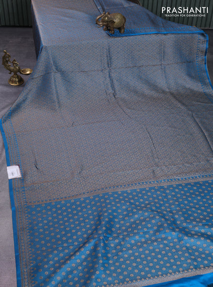 Banarasi semi silk saree cs blue with allover thread & zari weaves and woven border