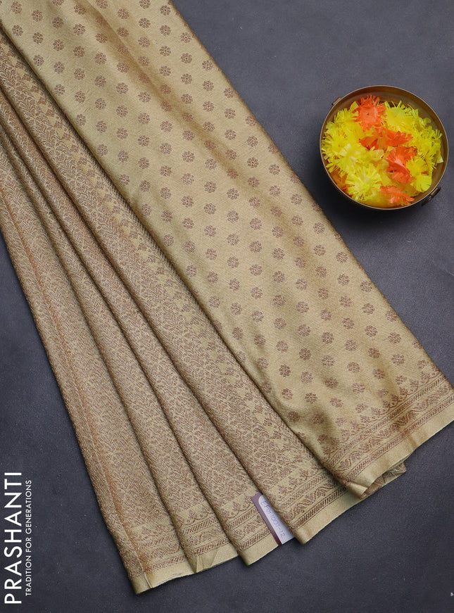 Banarasi semi silk saree pale yellow with allover thread & zari weaves and woven border
