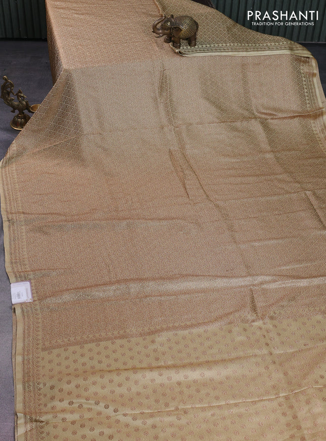 Banarasi semi silk saree pale yellow with allover thread & zari weaves and woven border