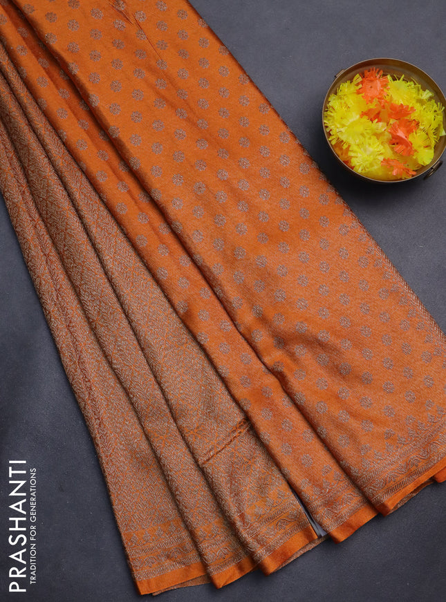 Banarasi semi silk saree orange with allover thread & zari weaves and woven border