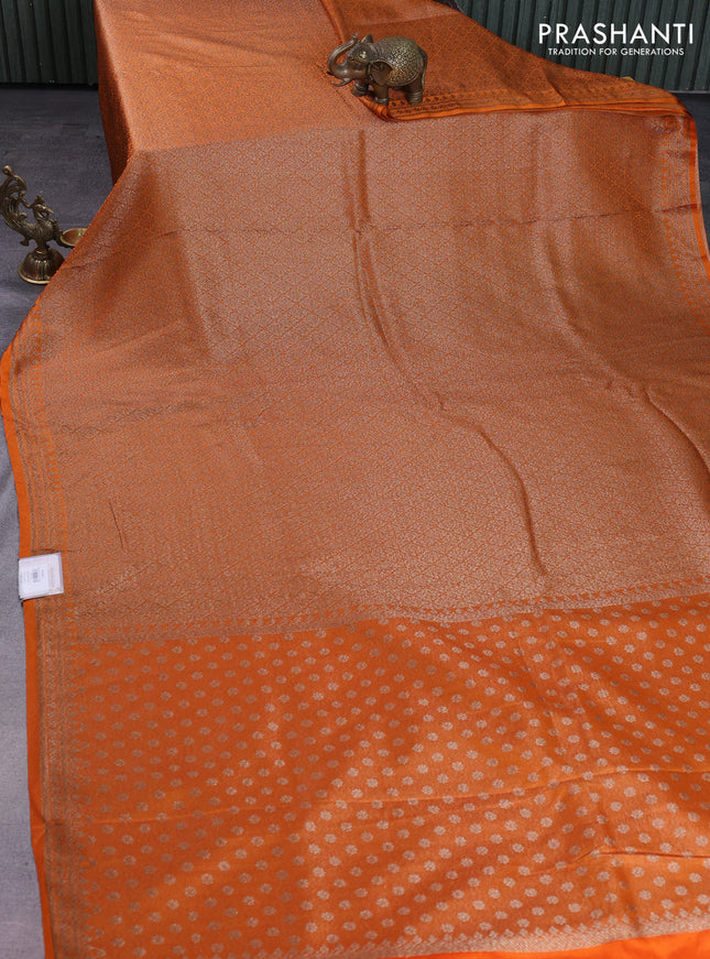 Banarasi semi silk saree orange with allover thread & zari weaves and woven border