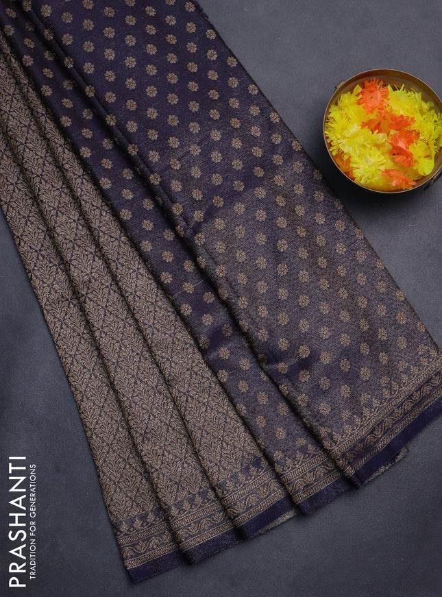 Banarasi semi silk saree navy blue with allover thread & zari weaves and woven border