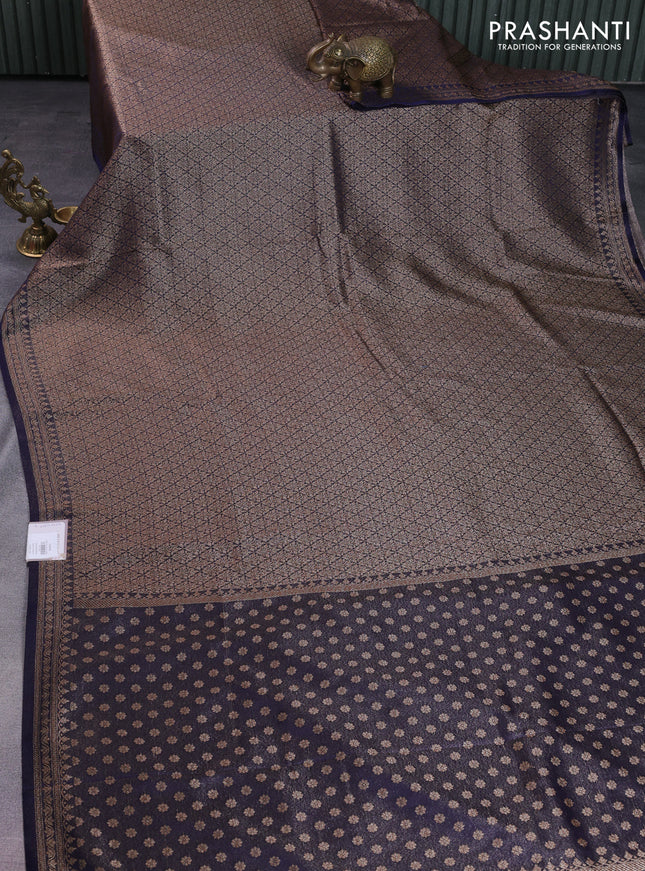 Banarasi semi silk saree navy blue with allover thread & zari weaves and woven border