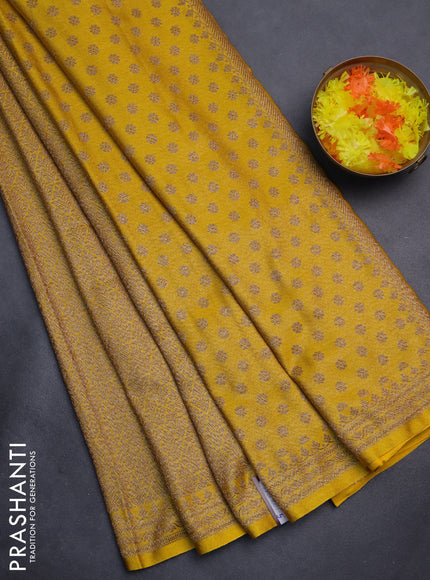 Banarasi semi silk saree yellow with allover thread & zari weaves and woven border