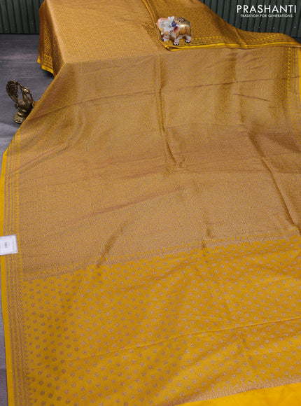 Banarasi semi silk saree yellow with allover thread & zari weaves and woven border