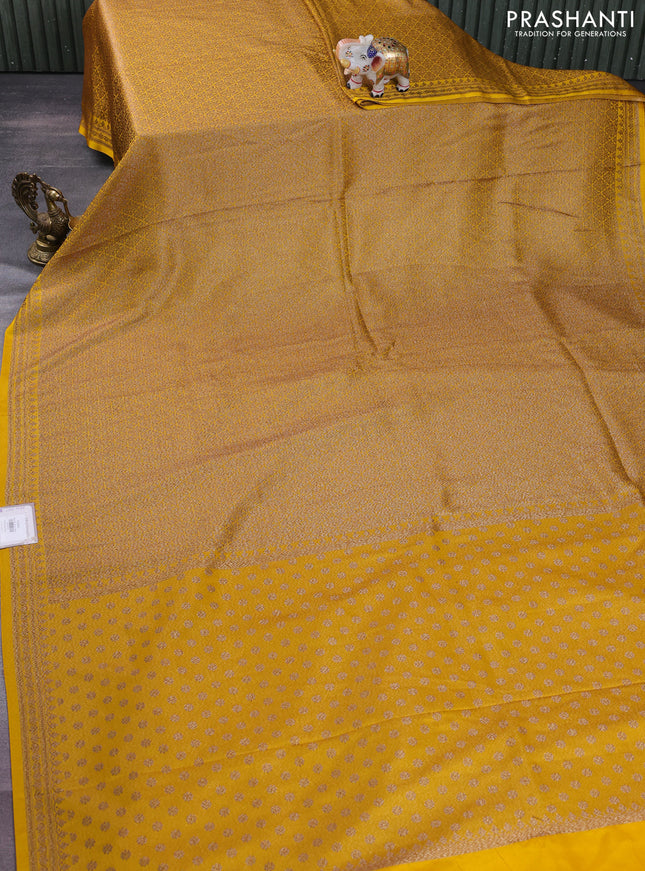 Banarasi semi silk saree yellow with allover thread & zari weaves and woven border