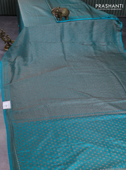 Banarasi semi silk saree teal blue with allover thread & zari weaves and woven border