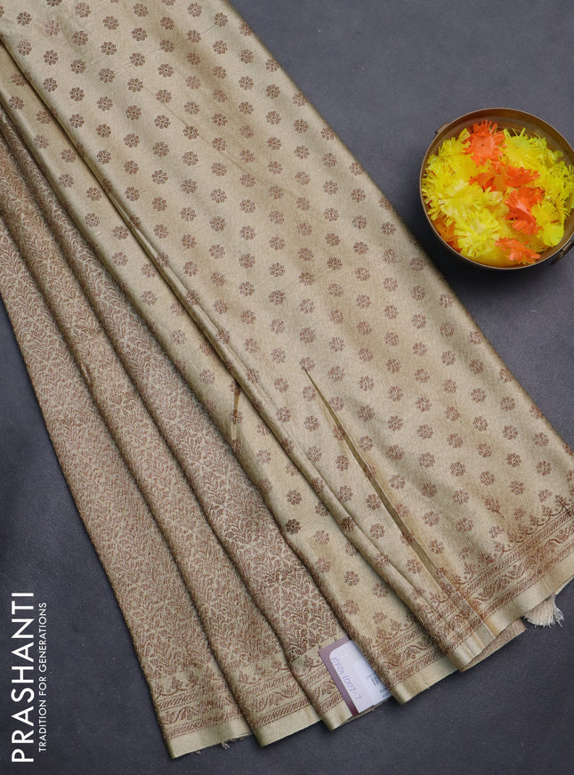 Banarasi semi silk saree cream with allover thread & zari weaves and woven border