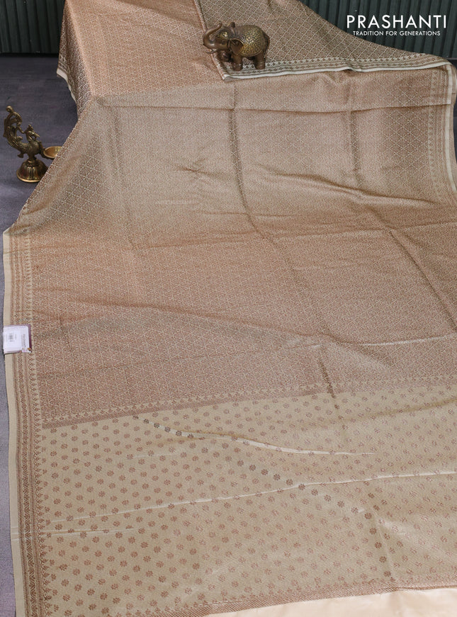 Banarasi semi silk saree cream with allover thread & zari weaves and woven border