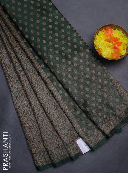 Banarasi semi silk saree bottle green with allover thread & zari weaves and woven border
