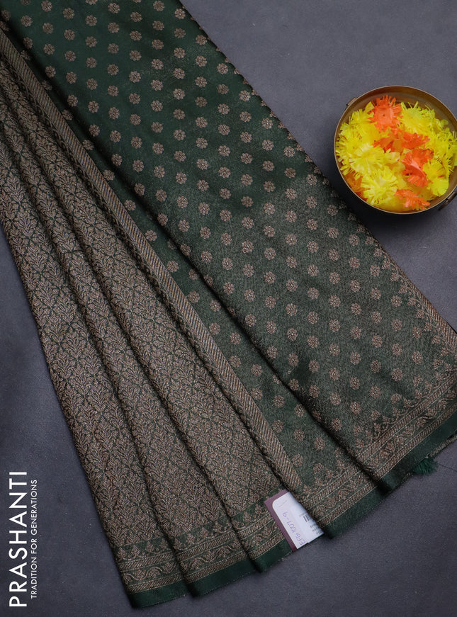 Banarasi semi silk saree bottle green with allover thread & zari weaves and woven border