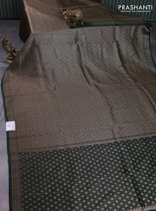 Banarasi semi silk saree bottle green with allover thread & zari weaves and woven border