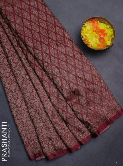 Banarasi semi silk saree deep maroon with allover thread & zari weaves and woven border