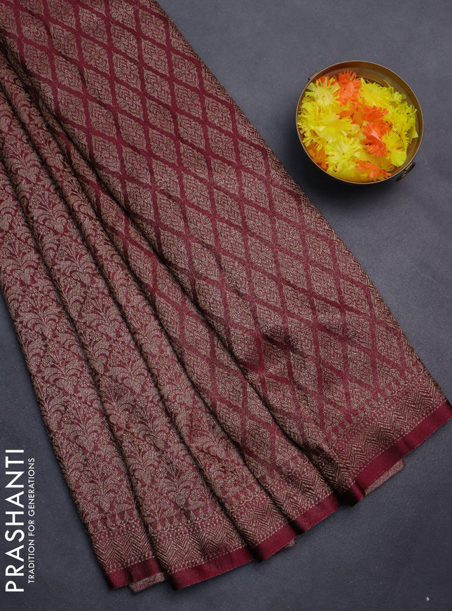 Banarasi semi silk saree deep maroon with allover thread & zari weaves and woven border