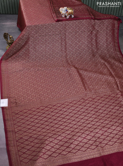 Banarasi semi silk saree deep maroon with allover thread & zari weaves and woven border