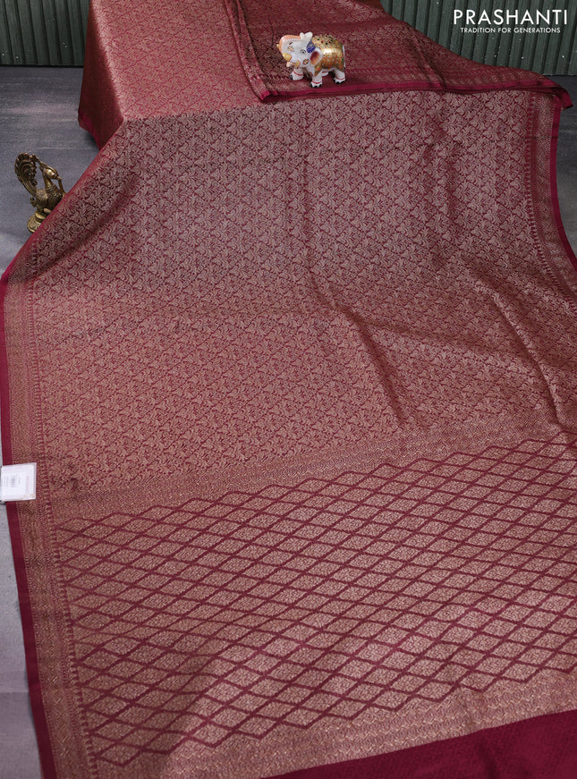 Banarasi semi silk saree deep maroon with allover thread & zari weaves and woven border