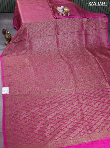 Banarasi semi silk saree pink with allover thread & zari weaves and woven border