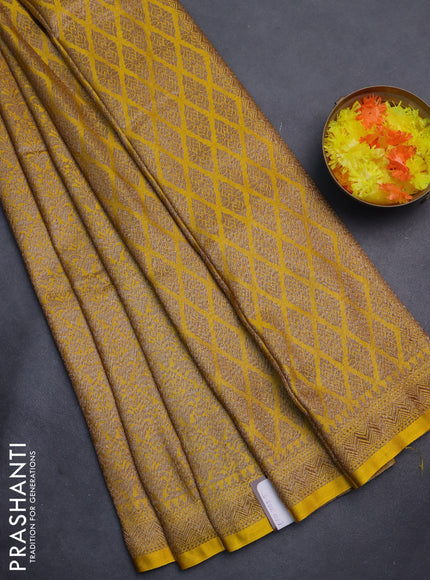 Banarasi semi silk saree yellow with allover thread & zari weaves and woven border