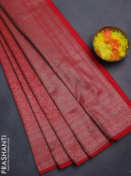 Banarasi semi silk saree red with allover thread & zari weaves and woven border