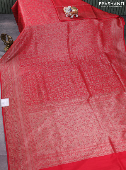 Banarasi semi silk saree red with allover thread & zari weaves and woven border