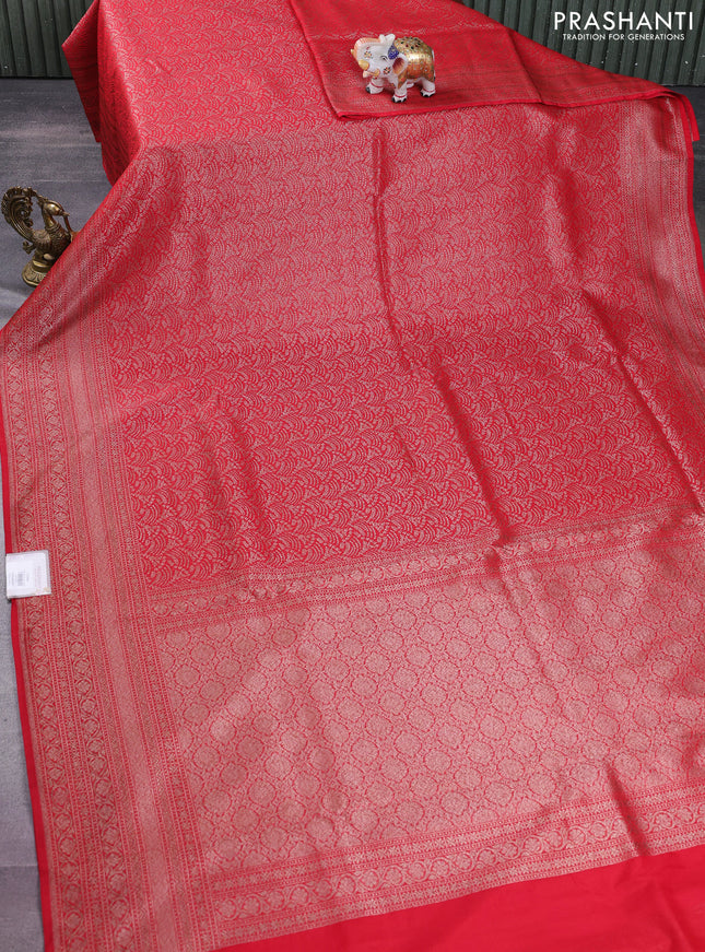 Banarasi semi silk saree red with allover thread & zari weaves and woven border