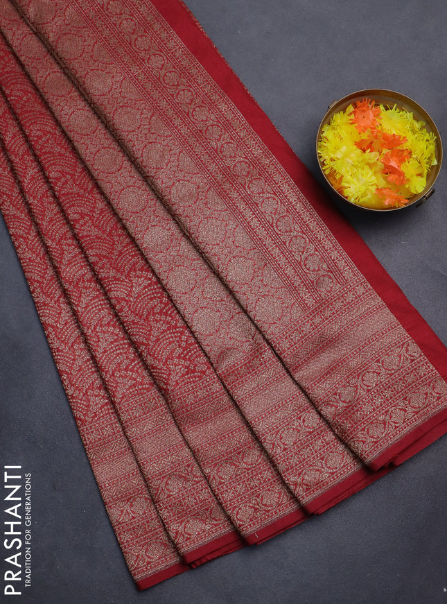 Banarasi semi silk saree maroon with allover thread & zari weaves and woven border