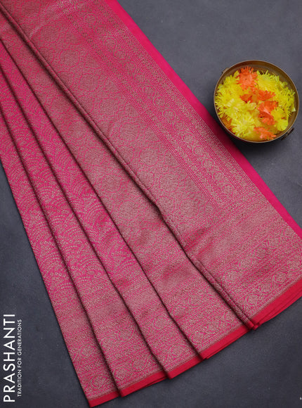 Banarasi semi silk saree pink with allover thread & zari weaves and woven border