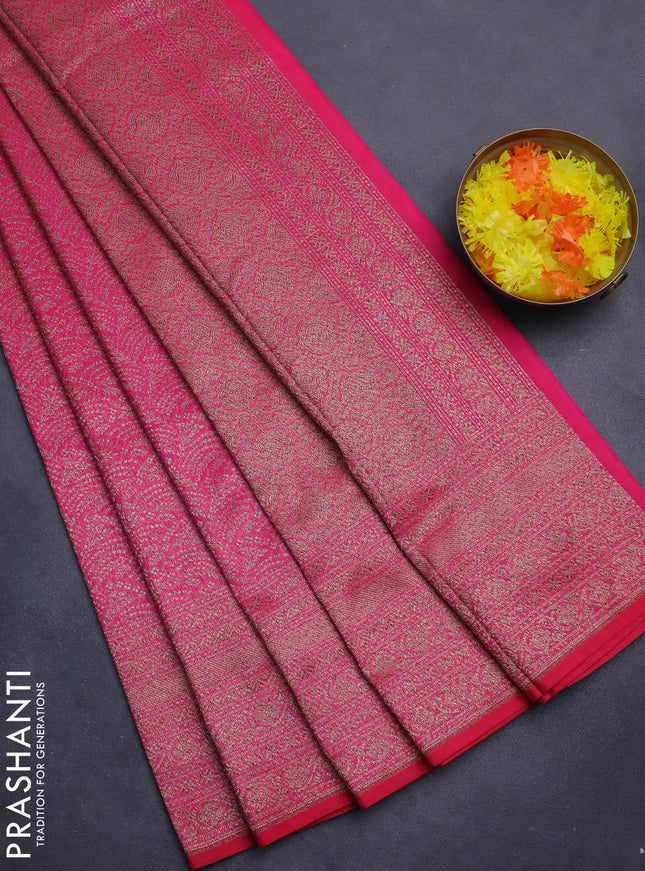 Banarasi semi silk saree pink with allover thread & zari weaves and woven border