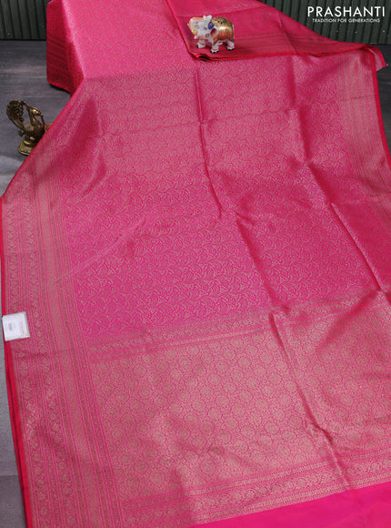 Banarasi semi silk saree pink with allover thread & zari weaves and woven border
