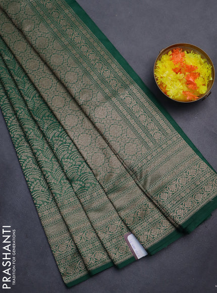 Banarasi semi silk saree green with allover thread & zari weaves and woven border