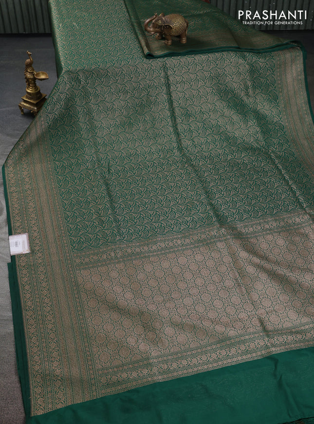Banarasi semi silk saree green with allover thread & zari weaves and woven border