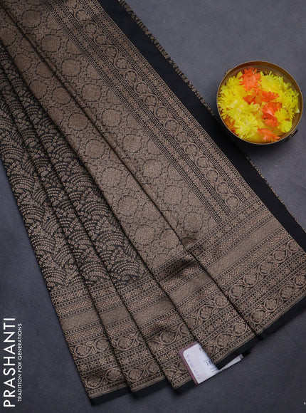 Banarasi semi silk saree black with allover thread & zari weaves and woven border