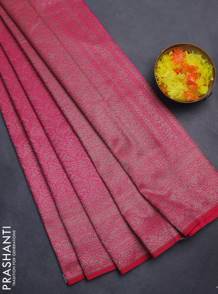 Banarasi semi silk saree pink with allover thread & zari weaves and woven border