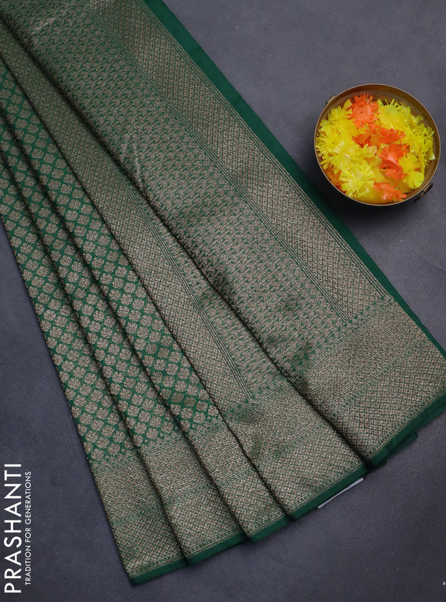 Banarasi semi silk saree green with allover thread & zari weaves and woven border