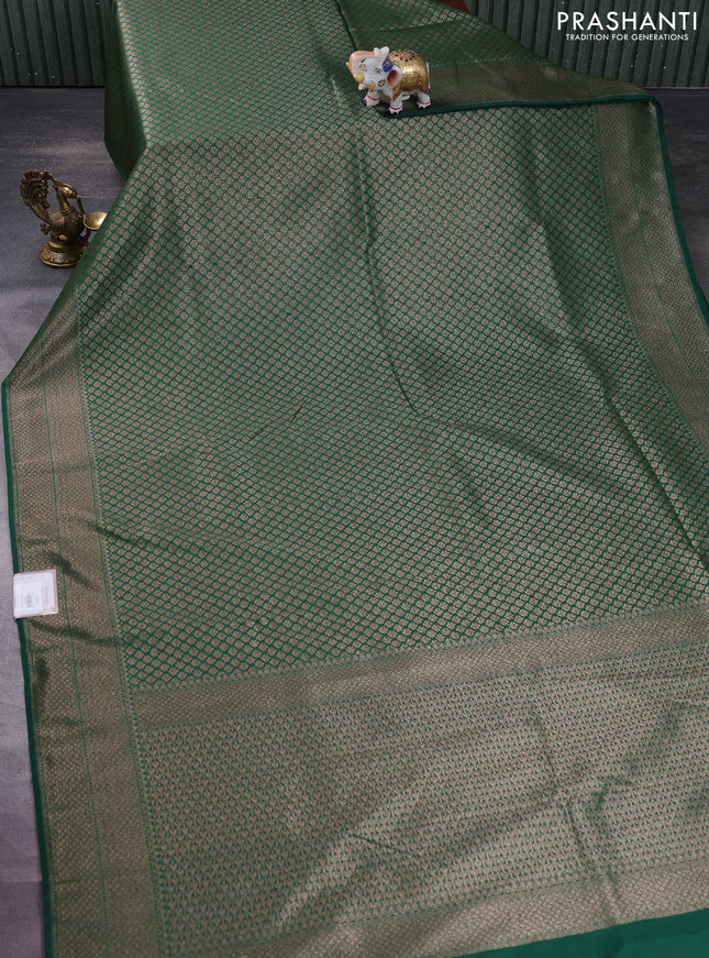 Banarasi semi silk saree green with allover thread & zari weaves and woven border