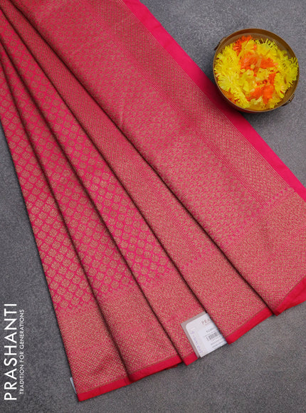 Banarasi semi silk saree pink with allover thread & zari weaves and woven border