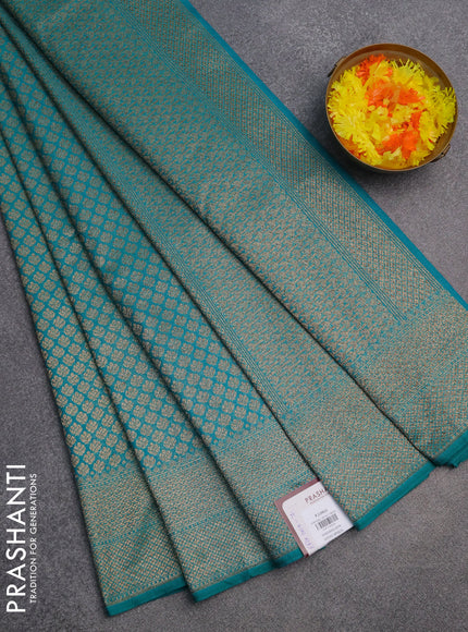 Banarasi semi silk saree teal green with allover thread & zari weaves and woven border