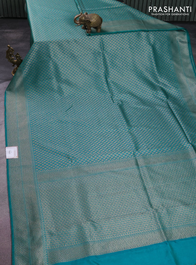 Banarasi semi silk saree teal green with allover thread & zari weaves and woven border