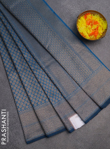 Banarasi semi silk saree cs blue with allover thread & zari weaves and woven border