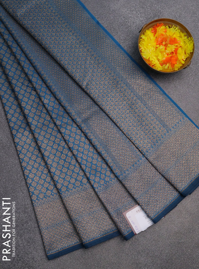 Banarasi semi silk saree cs blue with allover thread & zari weaves and woven border