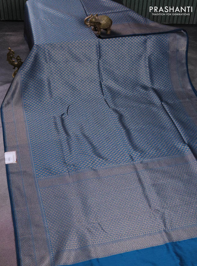 Banarasi semi silk saree cs blue with allover thread & zari weaves and woven border