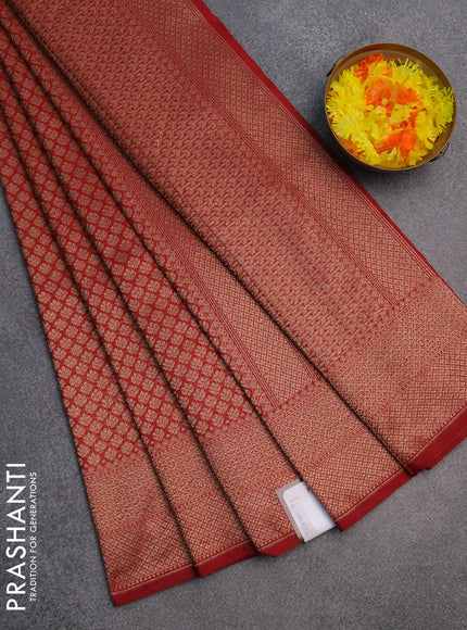 Banarasi semi silk saree maroon with allover thread & zari weaves and woven border