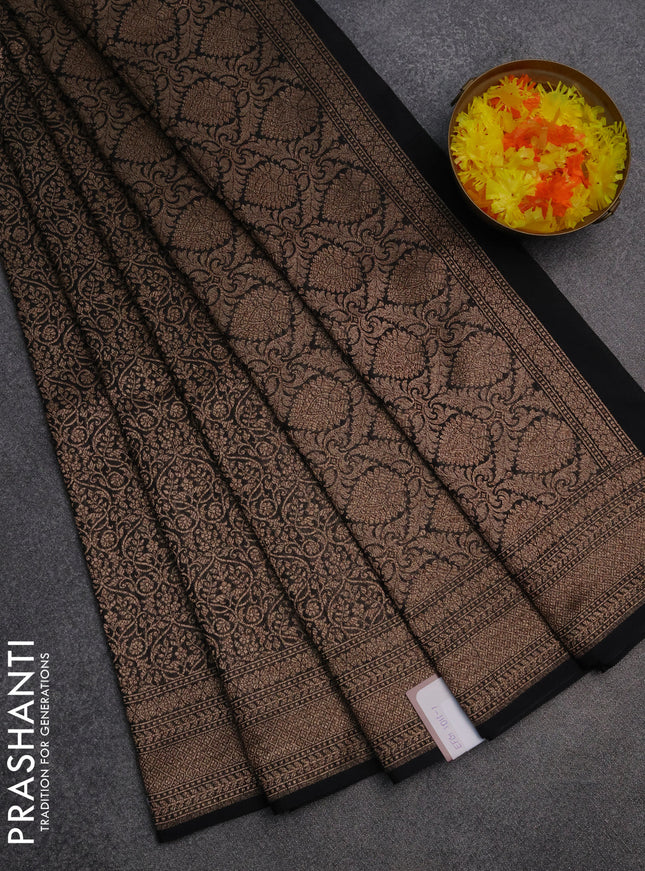 Banarasi semi silk saree black with allover thread & zari weaves and woven border