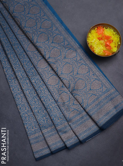 Banarasi semi silk saree cs blue with allover thread & zari weaves and woven border
