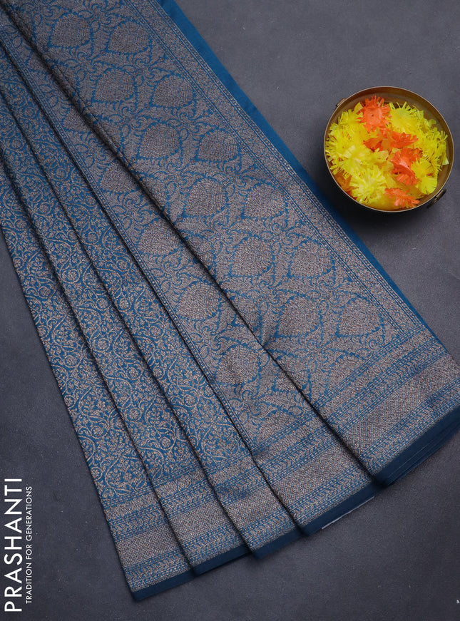 Banarasi semi silk saree cs blue with allover thread & zari weaves and woven border