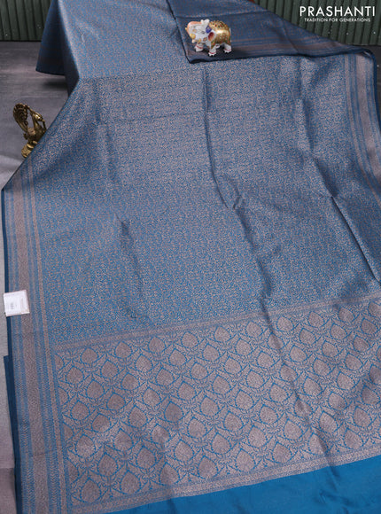 Banarasi semi silk saree cs blue with allover thread & zari weaves and woven border
