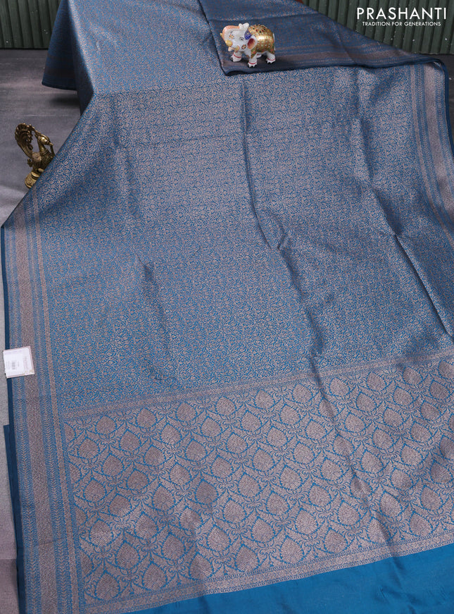 Banarasi semi silk saree cs blue with allover thread & zari weaves and woven border