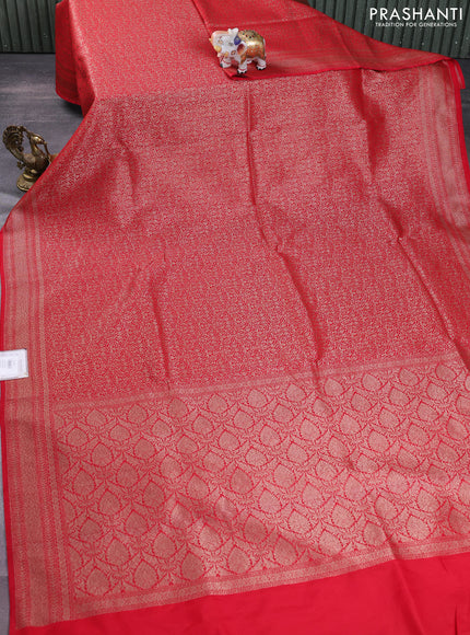 Banarasi semi silk saree red with allover thread & zari weaves and woven border