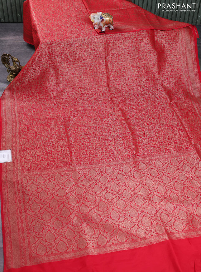 Banarasi semi silk saree red with allover thread & zari weaves and woven border