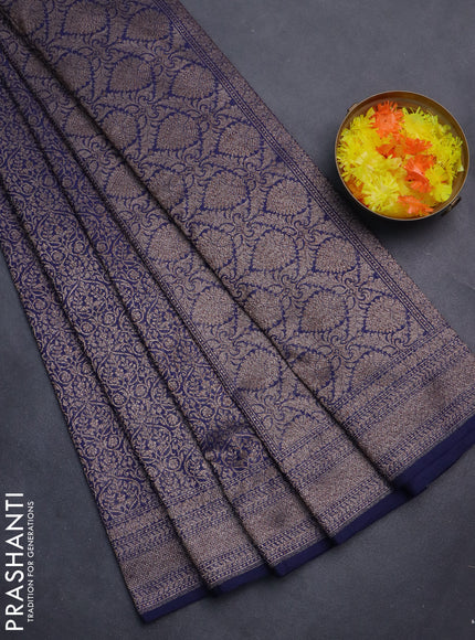 Banarasi semi silk saree navy blue with allover thread & zari weaves and woven border